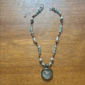 Elegant Beaded Necklace with Glass Blown Pendant